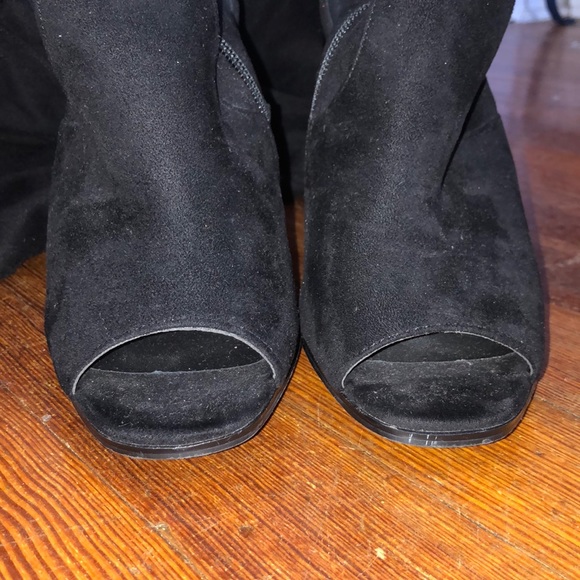 Thigh High Fabric Open Toe Boots - Picture 3 of 11